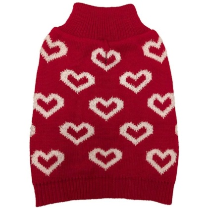 Fashion Pet All Over Hearts Dog Sweater Red - Small